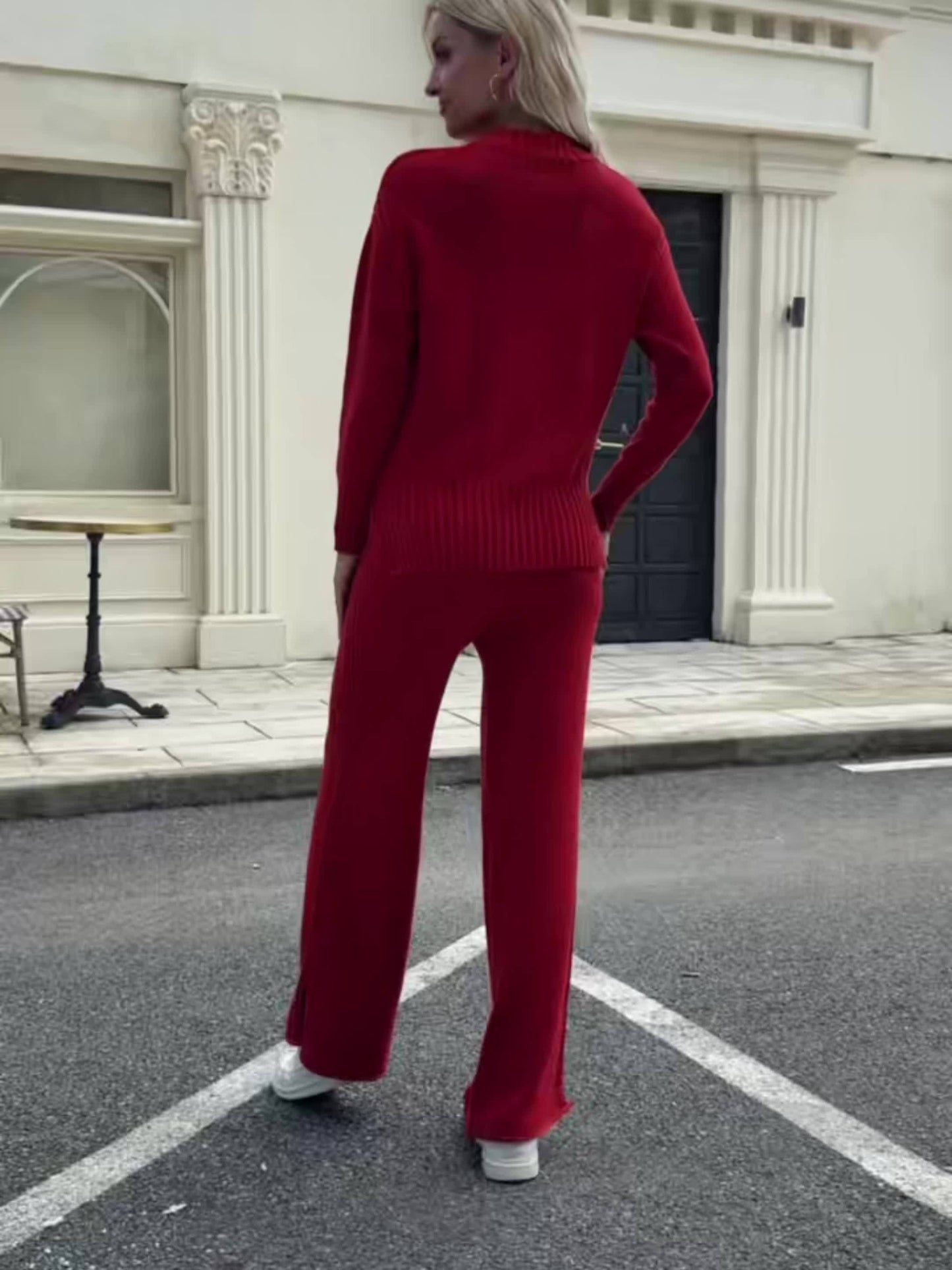 Women's 2pcs Outfits Sweater Sets Loungewear Long Sleeve Pullover And Wide Leg Pants Lounge Sets
