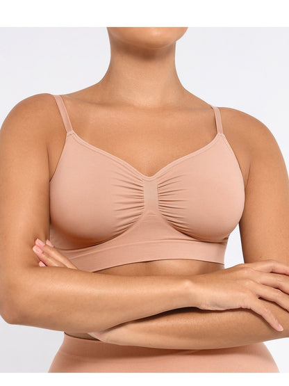 Plus Breathable High-Stretch Sports Bra with Pads - Wireless Mesh Women's Seamless Yoga & Running Top - Solid Color Activewear