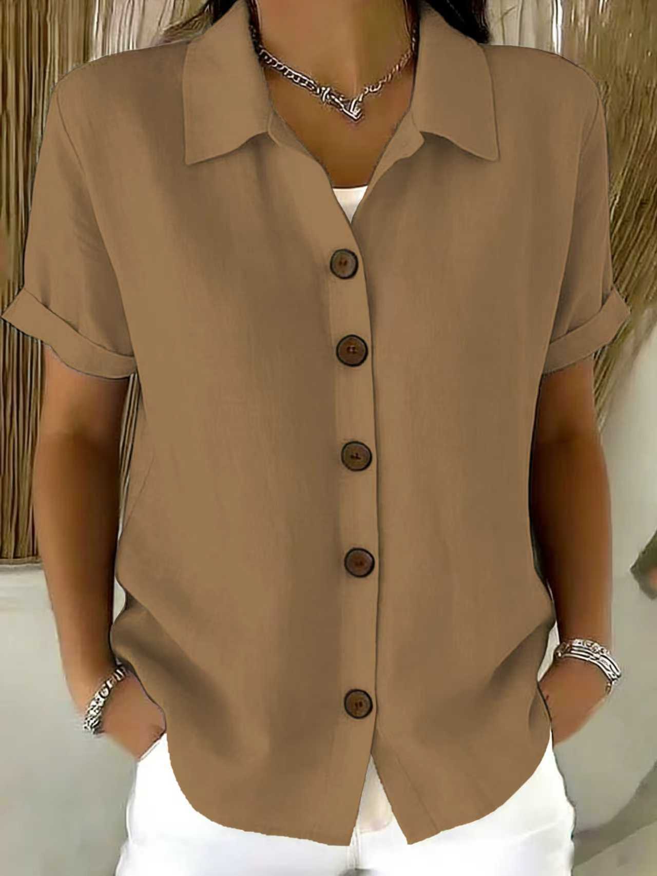 [Casual Loose Fit Blouse] Women's Collared Short Sleeve Button Shirt Casual Loose Fit Fashion Blouse for Ladies Spring Summer Daily Wear Office Work Vacation Beach Streetwear Weekend Holiday Travel Outfit Trendy Female Casual Attire Casual Tops