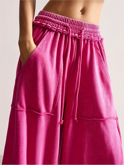 BOHO Ladies' Casual Patchwork Color Loose Wide-Leg Washed Pants