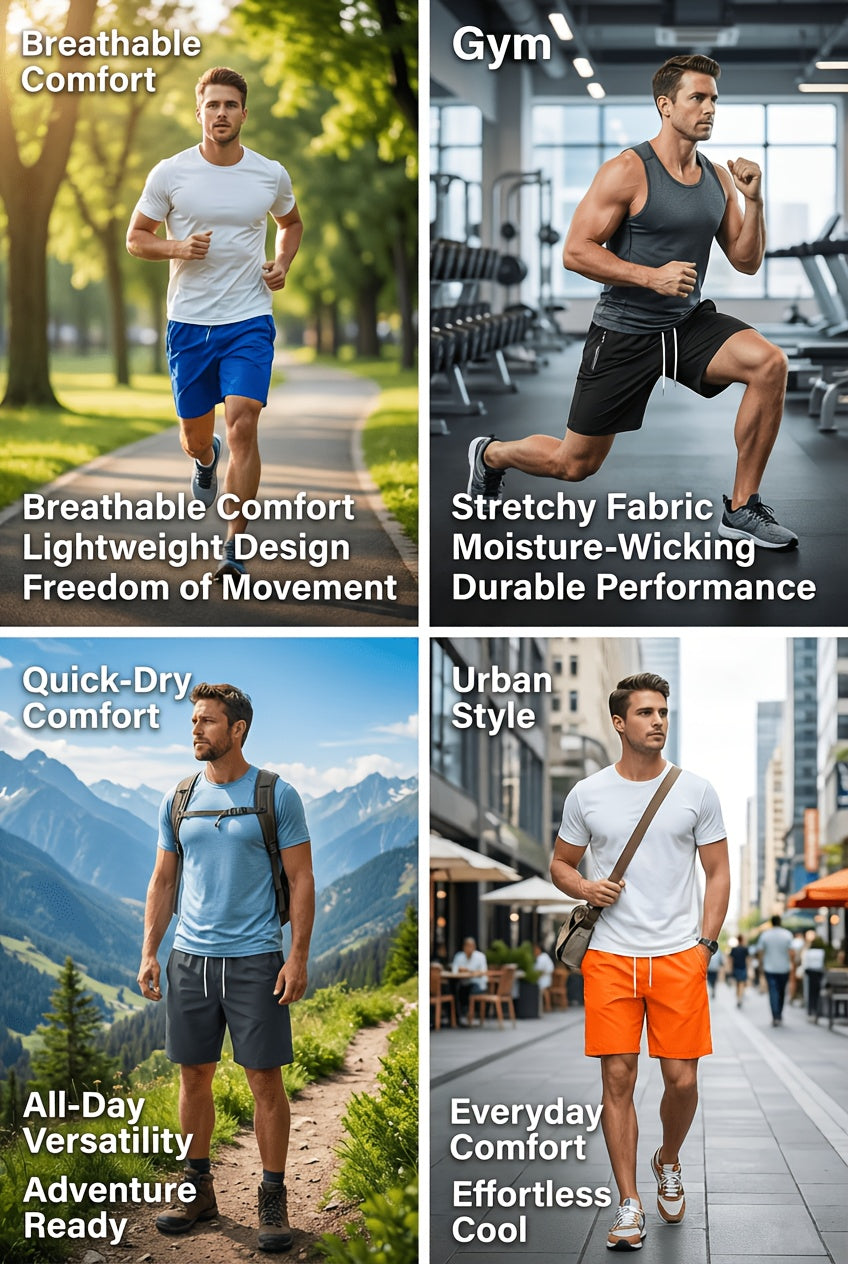 5pcs Pc (5-Color Multi) Men's Summer Athletic Shorts with Elastic Drawstring Waist & Zipper Pockets - Lightweight Breathable Fabric, Regular Fit Mid-Rise Suitable for,, Gym, Casual Wear - Smooth Texture Shorts