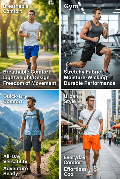 5pcs Pc (5-Color Multi) Men's Summer Athletic Shorts with Elastic Drawstring Waist & Zipper Pockets - Lightweight Breathable Fabric, Regular Fit Mid-Rise Suitable for,, Gym, Casual Wear - Smooth Texture Shorts