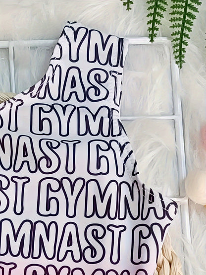 [Gymnastics Leotard Set] Girls' Gymnastics Leotard Set with Gradient Letter Print, Sleeveless Dance Leotard Bodysuit for Ballet Gymnastics Practice, Perfect for Outdoor, All Seasons, Gift for Back-to-School Season, Beach Essentials, Perfect for Outdoor