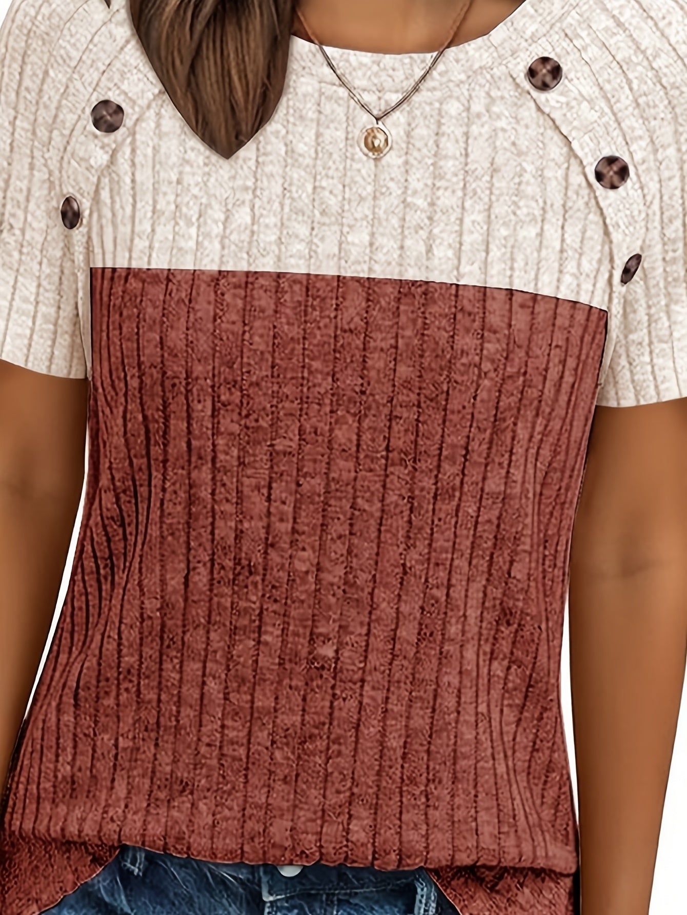 Ladies' Comfortable Top, Elegant Loose, Basic Shirt, Round Tie, Button T-shirt, Casual Two-color Short-sleeved Pullover