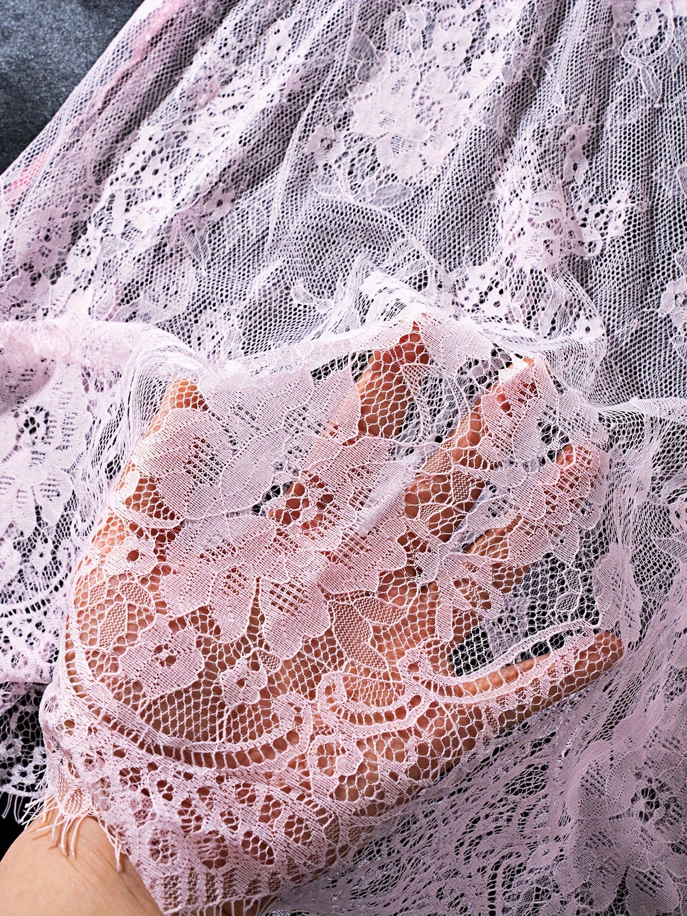Sexy Sheer Lace & Mesh Lingerie Dress with Deep V Backless, Adjustable Straps & Bow Accents - Women's Elegant Nightwear for Intimate Occasions, Ladies Lingerie, Special Occasion Wear, Butterfly Knot Detail, Medium Elasticity