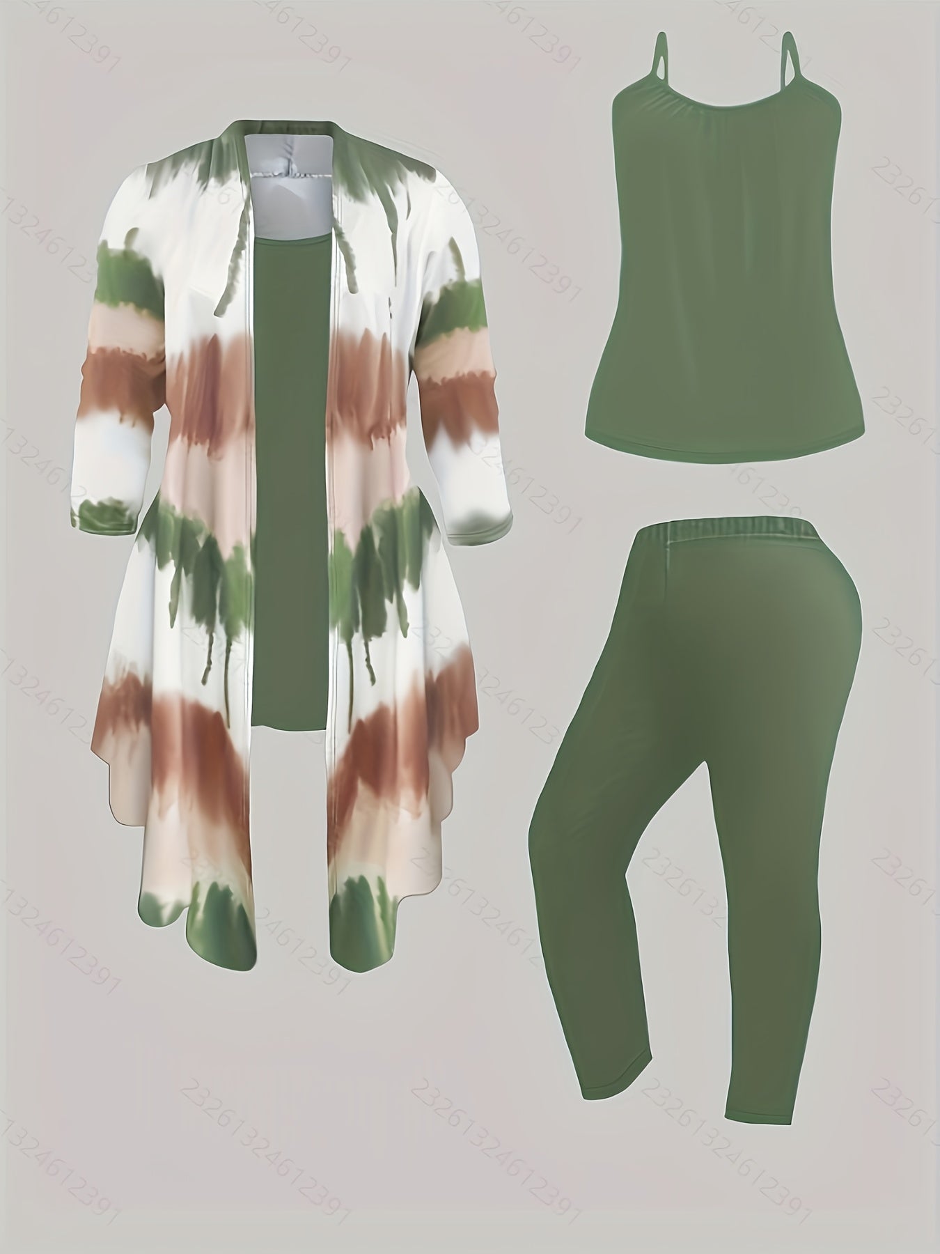 [Printed Cardigan Set] Women's 3pcs Set, Printed Cardigan Jacket Paired with Solid Color Casual Pants Vest Daily Set