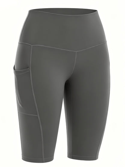 4pcs Women's High-Waisted Yoga Shorts with Pockets, Stretchy Fitness Running Cycling Workout Shorts with Tummy Control