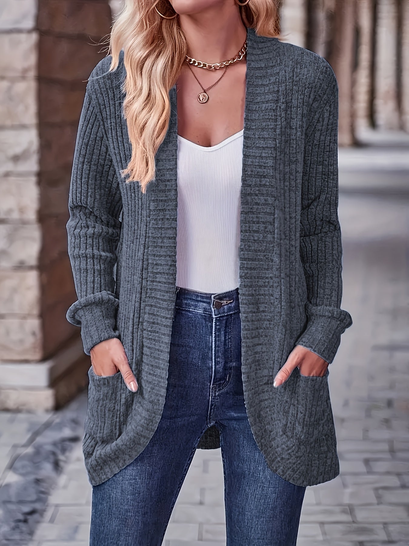 [Orientation] Elegant Orientation + Fashionable Loose Casual Solid Color Thread Pocket Splicing Long Sleeve Blouse