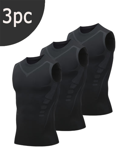3pcs Men's Sports Compression Tank Tops, Basketball Athletic Sleeveless Shirts, American Style Training Vests, Moisture-Wicking Breathable Quick-Dry Base Layer for Sports & Outdoor Activities