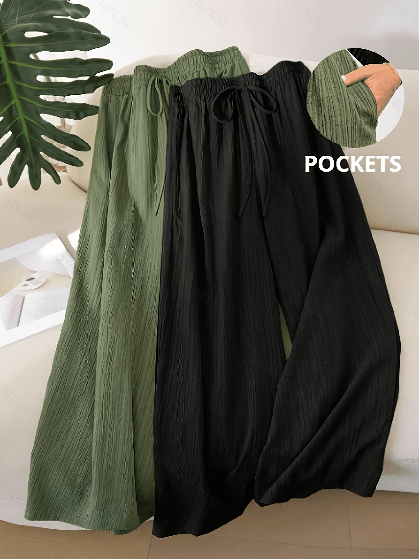 Women's 2pack Black + White Pleated Wide-Leg Pants - product view 29