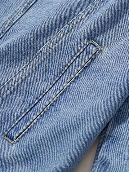 Men'S Vintage Denim Jacket, Casual Urban Style Multi-Pocket Denim Coat