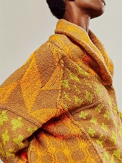 Autumn And Winter New Sweater with Two-Tone Color Block, Lightweight Layering Piece, Everyday & Formal Outfits - Sweater Cardigan, Casual Wear, Textured Knitwear, Fall Fashion, Stylish Knitwear, Cozy Material, Versatile Top, Office Attire