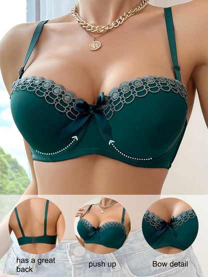 6pcs Pack Women's Push Up Bras with Underwire Lift - Floral Embroidery Balconette/Bra Balconette Suitable for Romantic Dating & Daily Wear, Non-Detachable Padded Cups, High Boning Lingerie Gift for Her