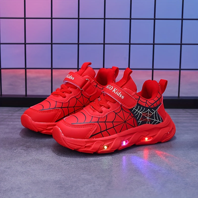 MGO KIDSS Spring And Autumn New Spider Mesh Luminous Shoes Shoes Light Shoes Light Shoes Boys Running Shoes Casual Shoes Big Children Primary School Students Boys Sports Shoes Boys Shoes 1-3-6- Can Wear Red/Blue/Black
