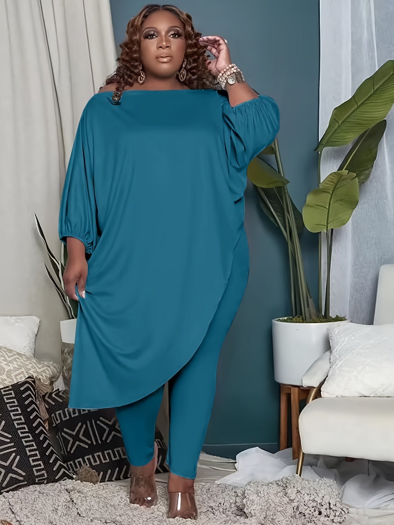 Plus Size, 1pc Plus Size Women's Clothing, Elastic, Soft And Comfortable, Skin-friendly And Breathable, Simple But Elegant, You Can Casually Match with Flats Or High Heels, Suitable for Leisure, Shopping, S,, And So On