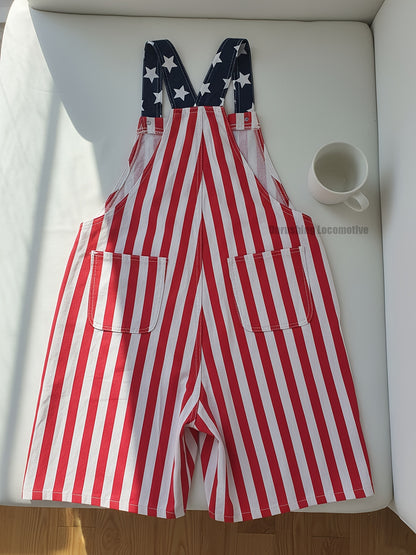American Independence Day Flag Jumpsuit Bib Shorts, Independence Day Bandana, Perfect for Independence Day Celebrations