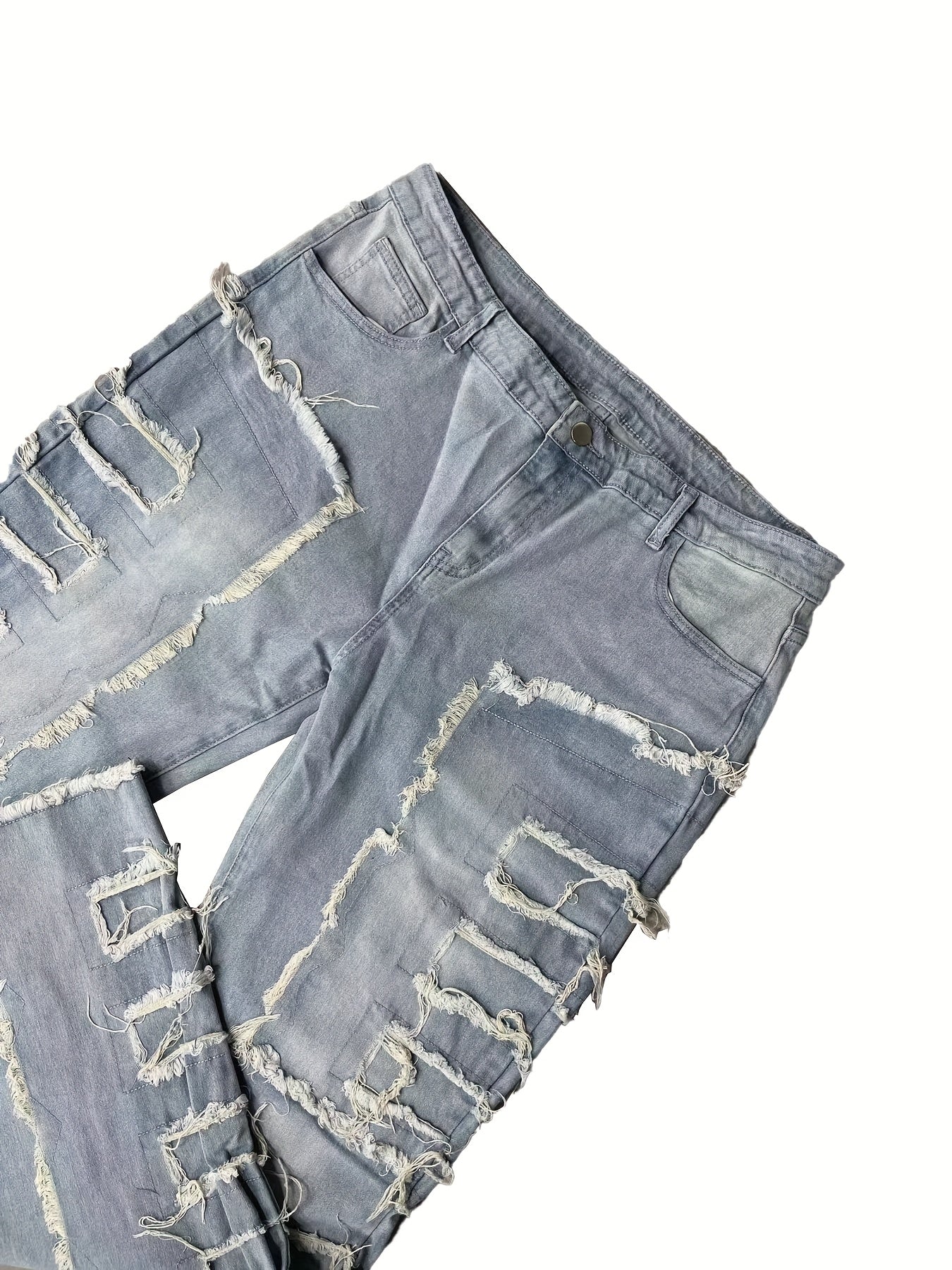 Men's Slim-Fit Stretch Jeans with Fringe Tassel decoration - Hip-Hop Skateboard Style Straight Pants, Washed Denomination for all- Wear (Machine Washable, Urban Streetwear) - Comfortable & Trendy for Skating & Everyday