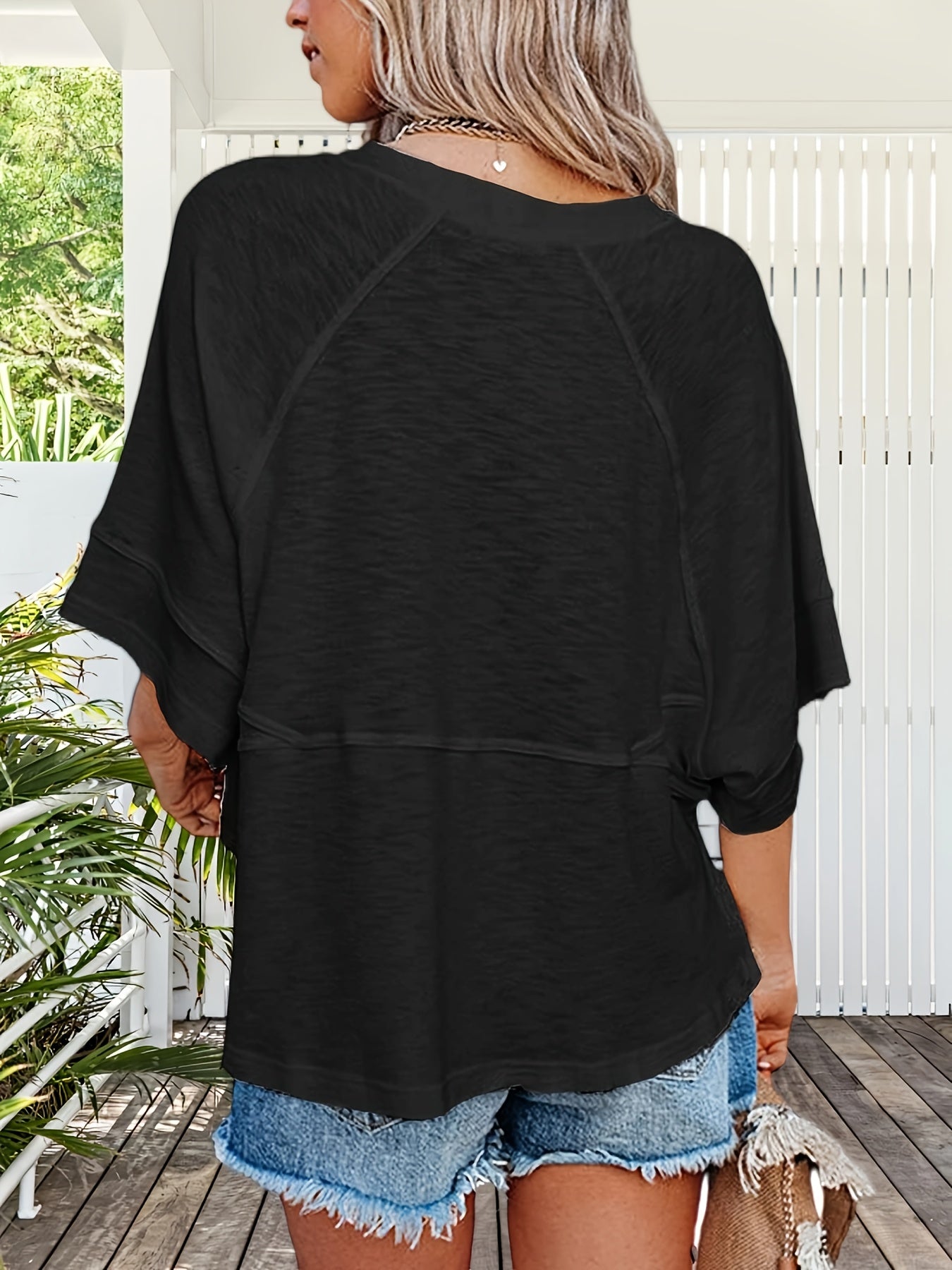 Women'S Summer Casual Crewneck Batwing Half Sleeve T-Shirts Solid Color Loose Fit Cute Basic Flowy Tops Tees Blouses