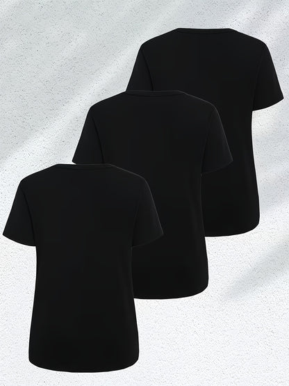 3-Pack Women's Solid Color Round Neck T-Shirt, Soft And Comfortable Pure White Casual Round Neck Shirt, Perfect for Summer And Casual Wear