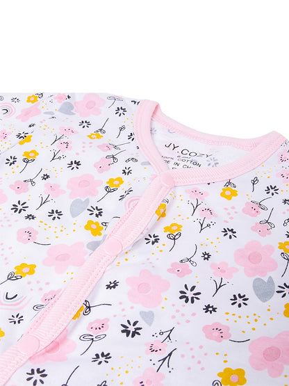 4pcs Newborn Baby Girl Footed Rompers - Soft Breathable Floral Print Long Sleeve Onesies, Snug Fit All-Season Infant Jumpsuits for 0-12 Months, Cute Infant Clothing, Easy Diaper Change, Playful Infant Design, Comfortable Infant Wear