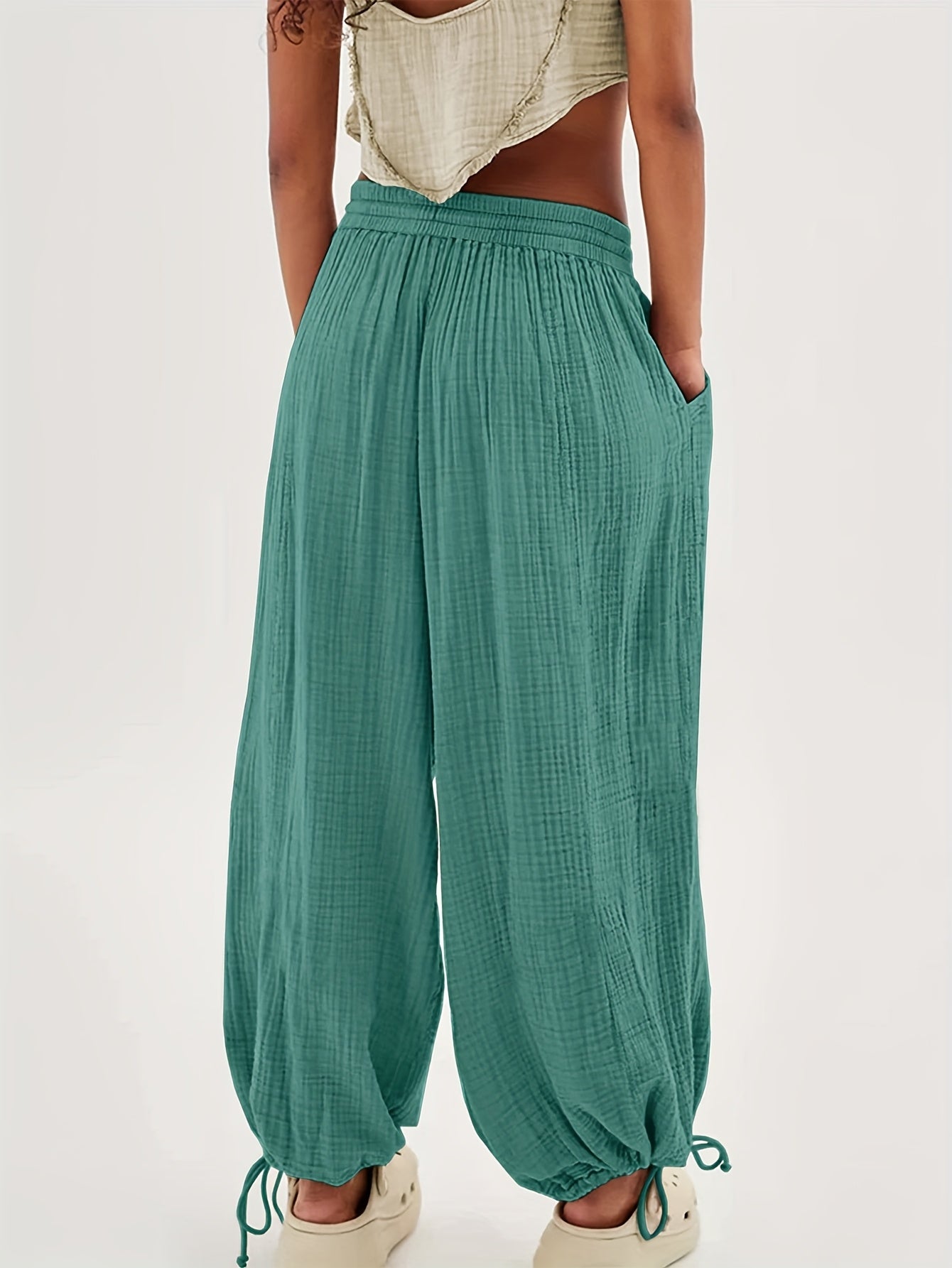 Spring And Summer Women's Casual Pants, Khaki, Pocket, Wide Leg, Tie, Loose, Daily Commuting Wide Leg Pants Womens Summer Clothes