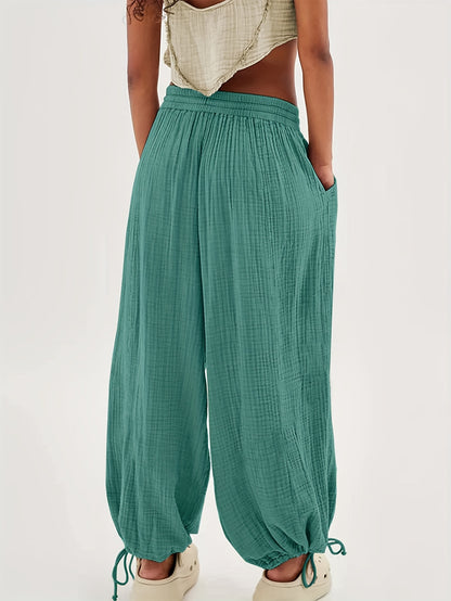 Spring And Summer Women's Casual Pants, Khaki, Pocket, Wide Leg, Tie, Loose, Daily Commuting Wide Leg Pants Womens Summer Clothes
