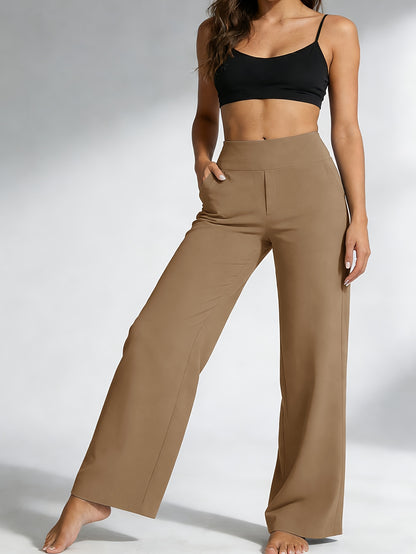 1pc Summer High-waisted Casual Pants, with Pockets And Stretch for Ladies, Straight-leg Pants for Women, Fashionable Yoga Sportswear for Ladies, Yoga Pants for Women