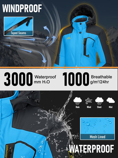 [Winter Jacket for Women]Women'S Ski Snowboard Jacket Thermal Fleece Insulated Snow Jacket Casual Work Jacket Coat Windbreaker Parka 4 Pockets Camping Snow Jacket Warm Winter Hiking Fleece Lined Jacket
