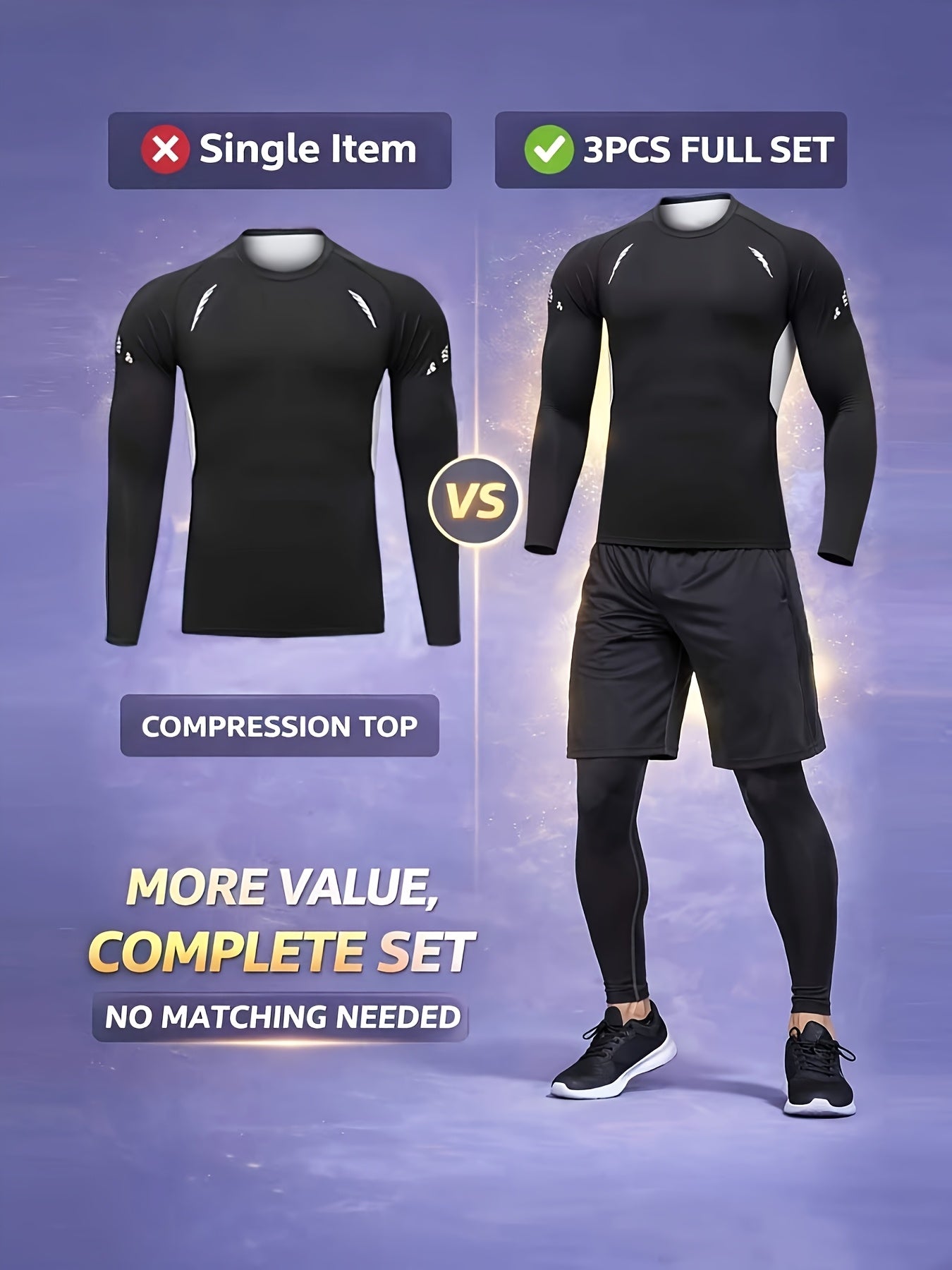 3pcs Men'S Quick-drying CompressionSports, Suit Summer Gym Running Training Clothes, High Elastic Breathable Morning And Night Running Cycling Mountaineering Hiking Fitness Sportswear, Fishing Sun Shirt, Father'S Day Gifts