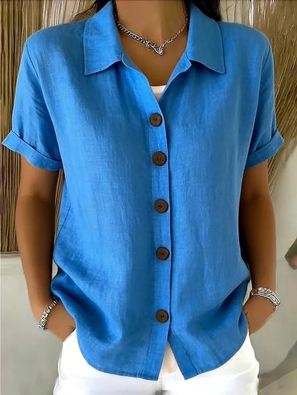[Casual Loose Fit Blouse] Women's Collared Short Sleeve Button Shirt Casual Loose Fit Fashion Blouse for Ladies Spring Summer Daily Wear Office Work Vacation Beach Streetwear Weekend Holiday Travel Outfit Trendy Female Casual Attire Casual Tops