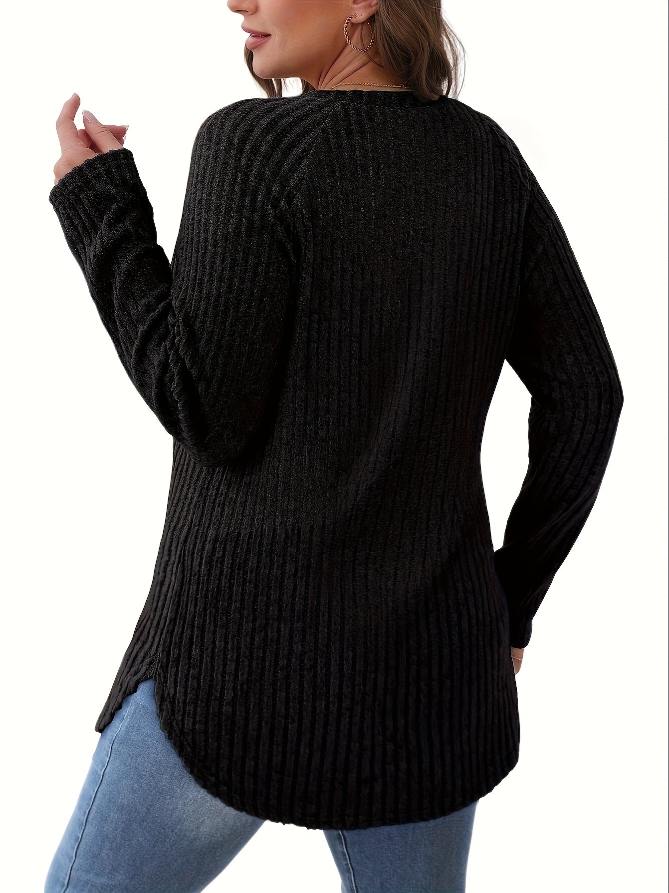 Three-piece Women'S Fashionable Long-sleeved Basic Sweater, Casual Loose Top, Elegant Round-neck T-shirt