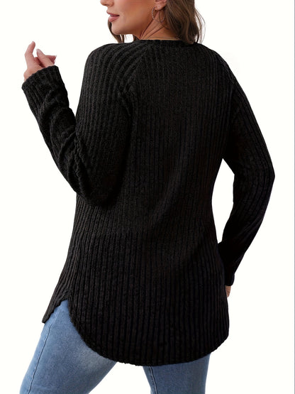 Three-piece Women's Fashionable Long-sleeved Basic Sweater, Casual Loose Top, Elegant Round-neck T-shirt