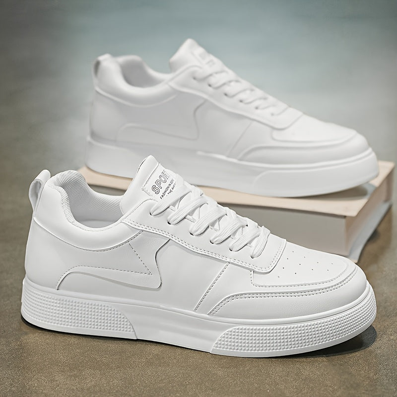 The Classic White Men'S Sneakers Feature A Easy And Comfortable Inner Lace-Up Closure Design. with A PU Upper And PVC Sole, They Are Suitable for Offices, Gyms And Outdoor Settings. Durable And Easy to Clean, They Are Casual Shoes