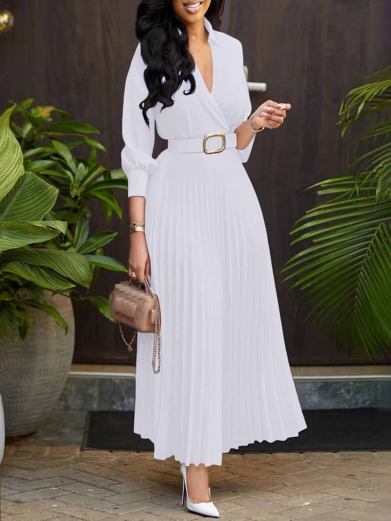 Women's Dress, 3/4 Sleeve Flared A Line, Casual Semi Formal with Belt, Wedding Guest Office Lady
