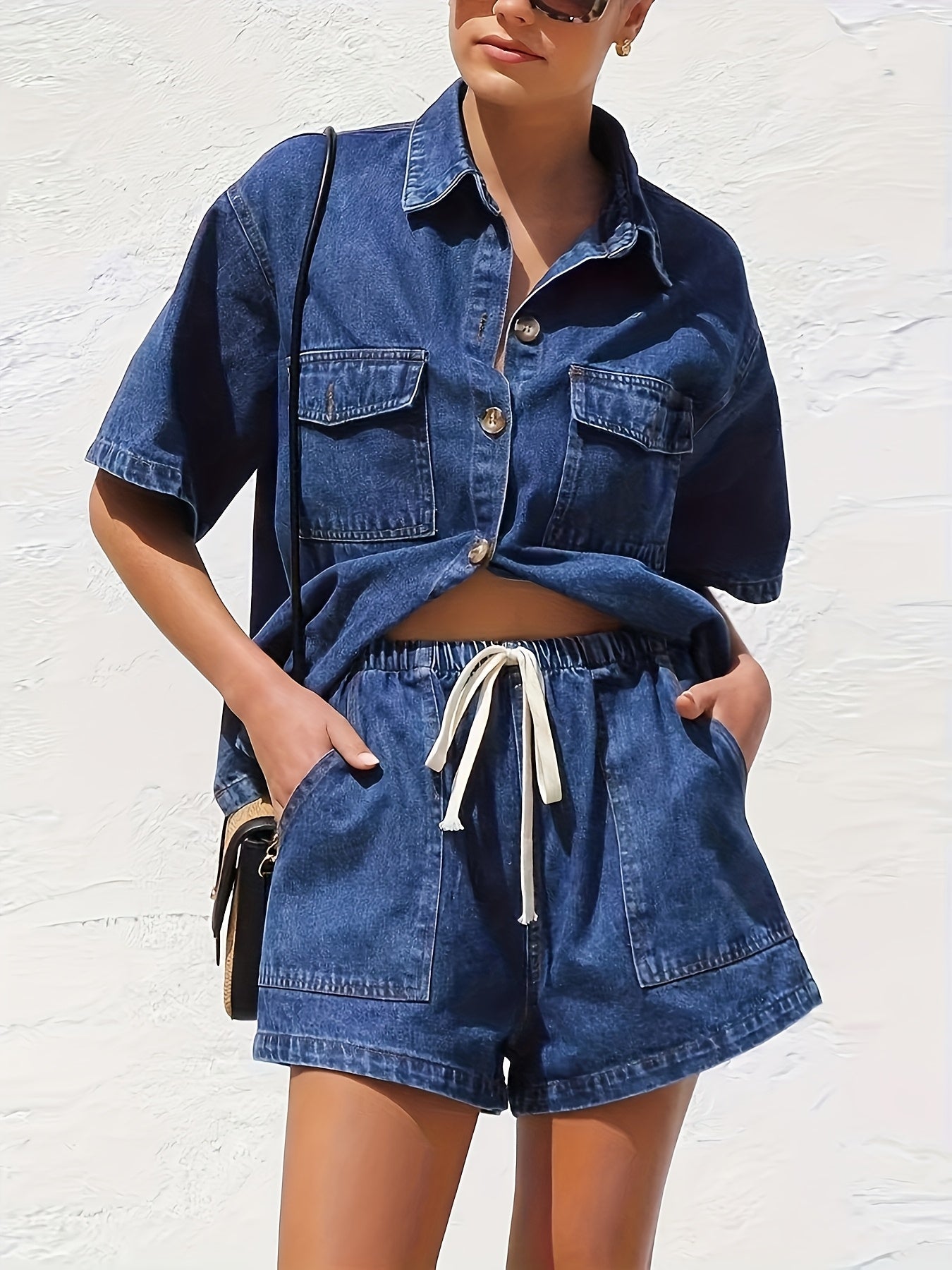 Women's Blue Denim Shorts - product view 3