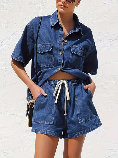 Women's Blue Denim Shorts - product view 3