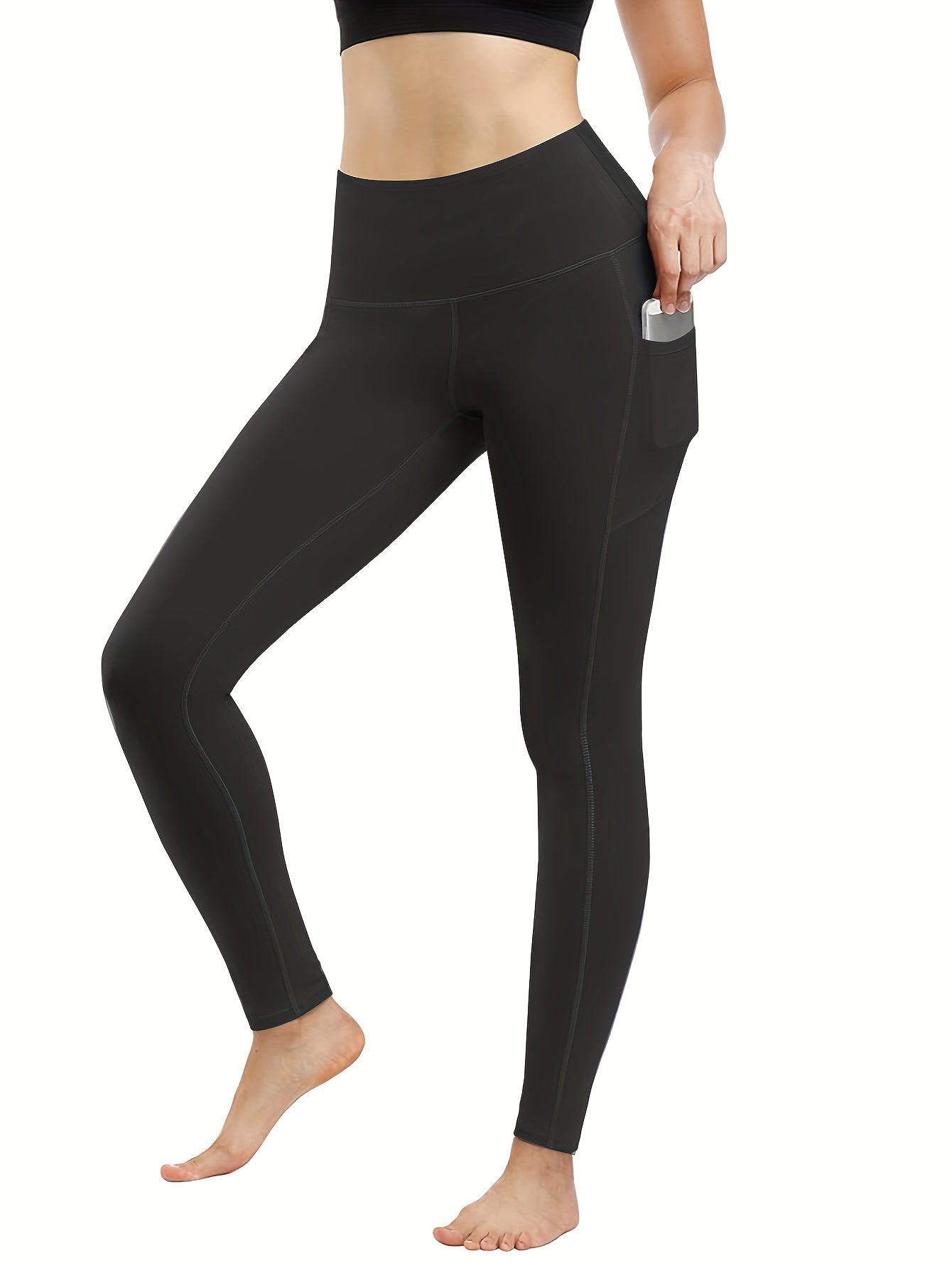 10pcs Pack Women's High-Waisted Stretch Yoga Leggings - Full-Length Workout Pants Suitable for Running, Gym, Pocketed for Layering - Solid Color Athletic Wear