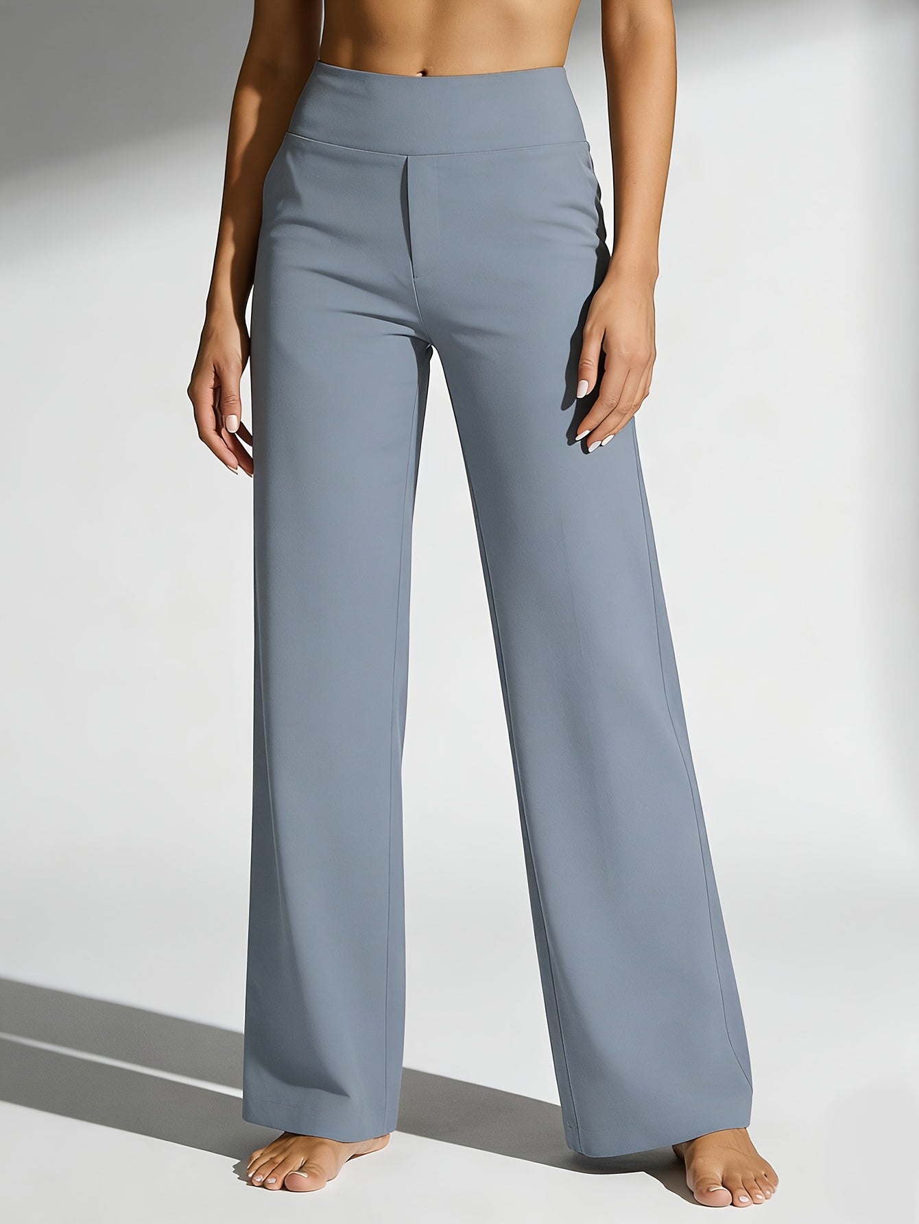 1pc Summer High-waisted Casual Pants, with Pockets And Stretch for Ladies, Straight-leg Pants for Women, Fashionable Yoga Sportswear for Ladies, Yoga Pants for Women