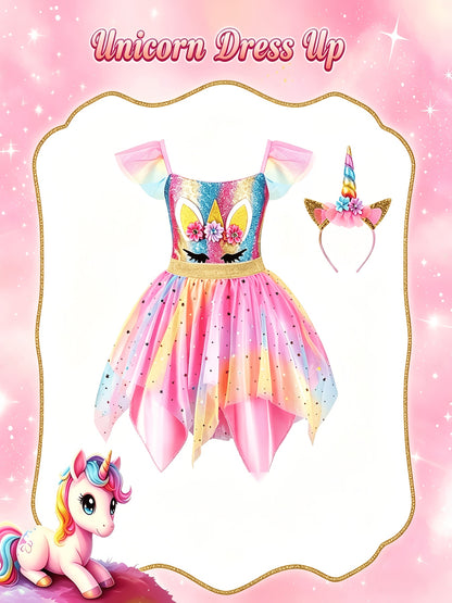18pcs Princess Dress-Up Clothes Suitable for Role-Play Costumes with Unicorn & Mermaid Costumes, Capes, Jewelry - Birthday Outfits, -Line Skirts & Himos Dresses - Non-Stretch Dress Wear for (18pcs)