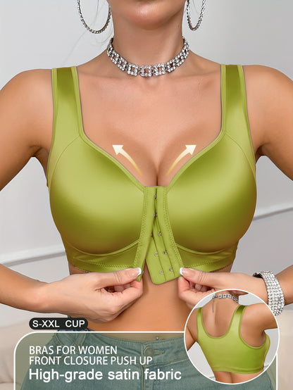 This 1pc Women'S Bra Is Made of High-quality Satin Fabric Without Underwire. It Features A Smooth Front Buckle Design, Providing Comfort and Strong Support. It Is Suitable for People with Large Breasts for Daily Wear and Formal Occasions. It Offe
