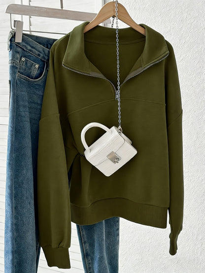 Women's Oversized Half-Zip Sweatshirt, Trendy Soft Fabric Pullover Hoodie, Casual Top, Perfect for Spring, Autumn And Winter Streetwear, Womens Tops, Ropa De Mujer, Local Warehouse Discount Hoodies Iackets Fashion New Arrivals