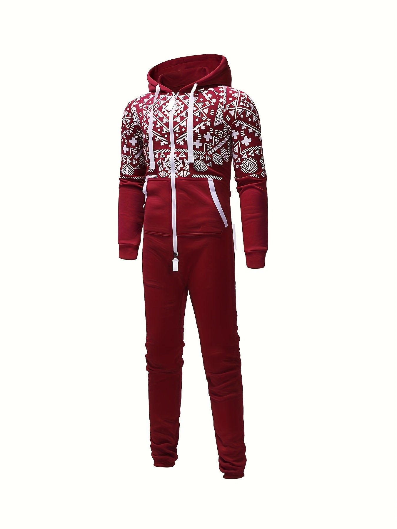 Lkwxsai Men'S Hooded Fleece Lining Jumpsuit, Long Sleeve Full Zipper Overalls with Kangaroo Pockets