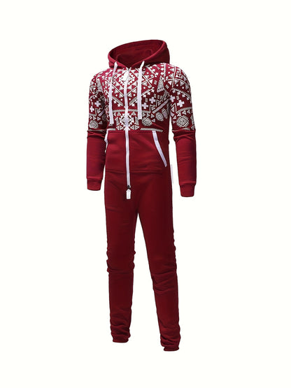 Lkwxsai Men'S Hooded Fleece Lining Jumpsuit, Long Sleeve Full Zipper Overalls with Kangaroo Pockets