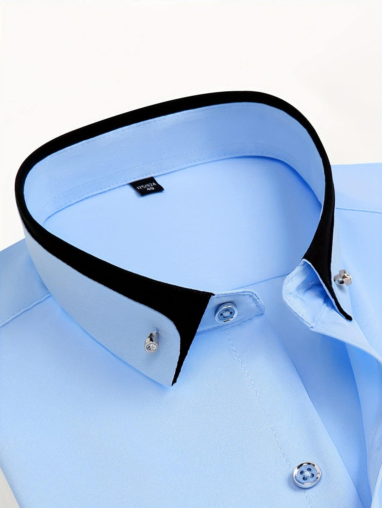 Color Block Fold-Up Collar Crystal Buckle Formal Shirt Men'S Long Sleeve Contrast Color Stretch Iron-Free Business Casual Top with Loan Fashion Cardigan Shirt