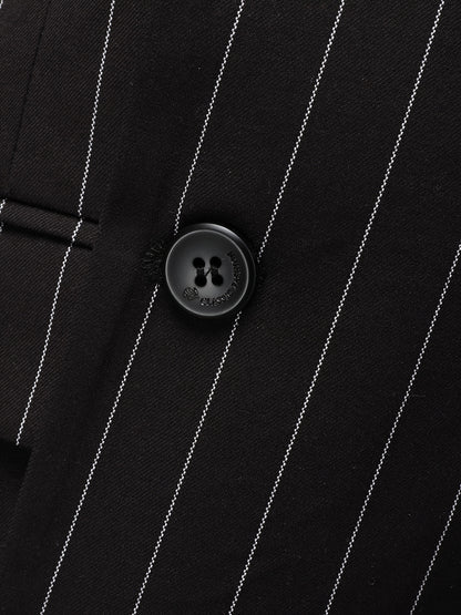 Latest Men's Suit Striped Double-Breasted Suit Spring/ Summer/ Autumn Thin Two-Piece Set with Frill Collar Striped Style Four Buttons Suit Business And Casual Dress Collar Necklace Decoration Slimming Dress Casual Suit White Suit