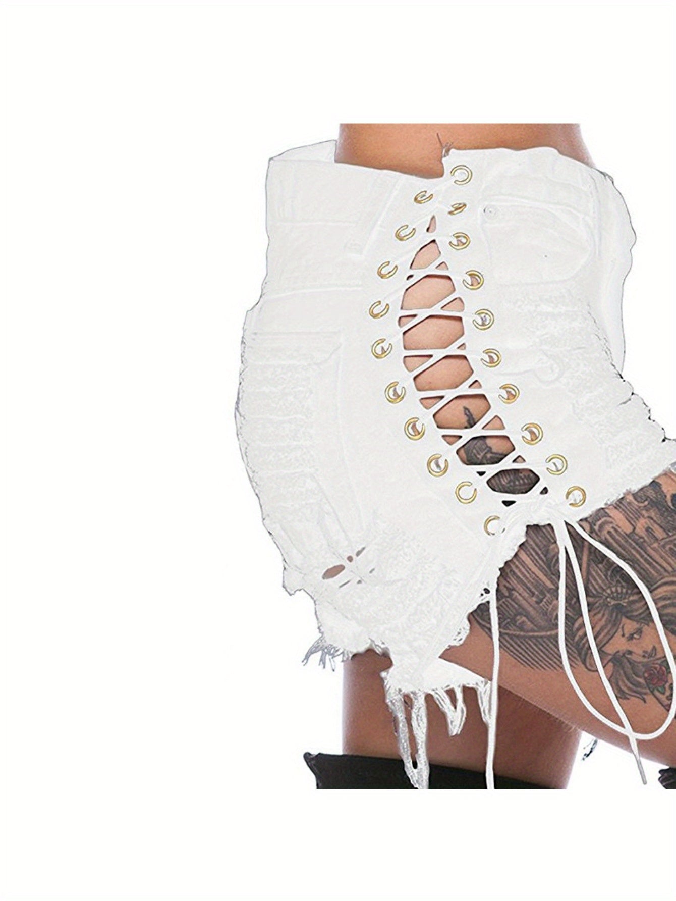 Ripped Bandage Denim Hot Shorts: European Style Side Eyelet Detail, Stretch Slim Fit, Sexy Spring/ Summer Trend!