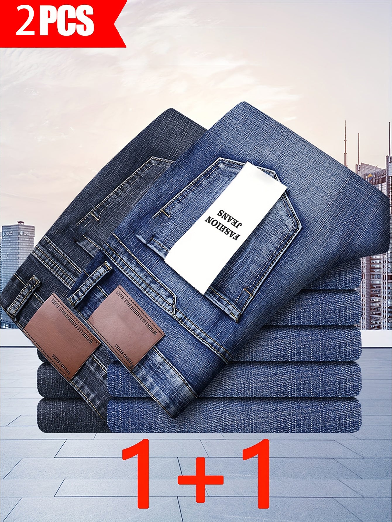 Two-Piece Men's Jeans Set Seasonless Fashion Men's Classic Jeans Comfortable Stretch Straight-Leg Pants Suitable for Casual Business Wear, Everyday Leisure Outfits, and Travel Essentials