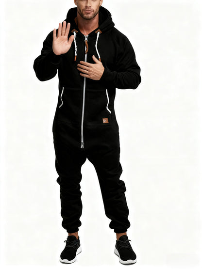 Autumn And Winter New Men's Hooded Jumpsuit, Pure Color Matching Fashionable Casual Jumpsuit, Coveralls, Essential for Home And Out, Is A Good Gift for People, Enjoy Discounts