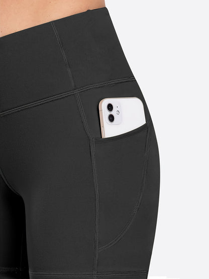 6-pack Plus Size Women'S Sports Shorts High Waist Hip Lifting Yoga Shorts With Pocket Three-quarter Pants Gym Running Exercise Fitness Shorts