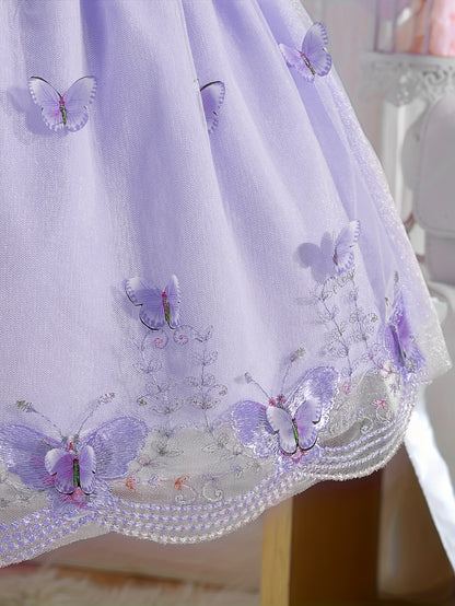 Girls' Clothing, School Season Gifts, Cute Girls' Dresses, Summer Lightweight Net-sheen Dresses, Bow Decoration Dresses, Versatile Fashionable High-end Style, Suitable for Parties And Wedding Seasons, Girls' Princess Dresses, Valentine's Day Gifts